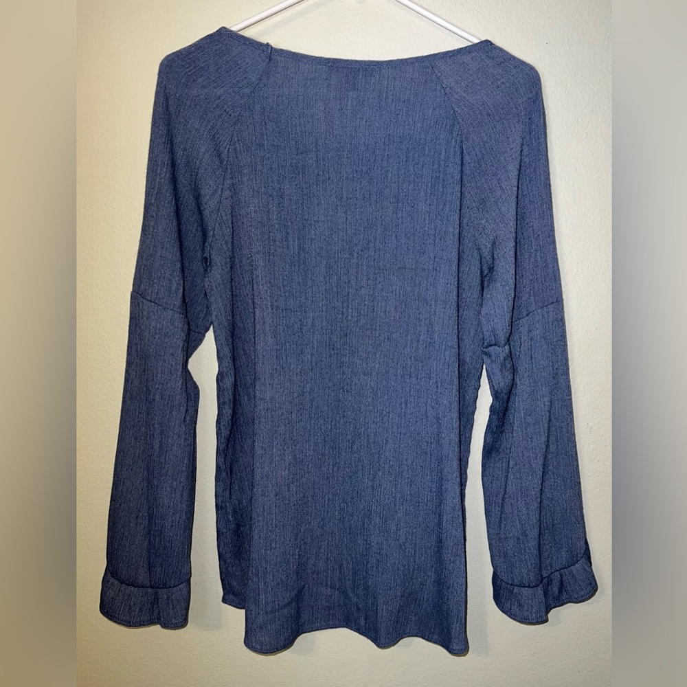 Moa Moa Woman's Blue Crinkle Top w/ Romantic Slit Ruffle Sleeves Blouse! - Picture 8 of 12
